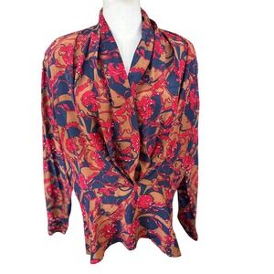 Spencer Jeremy Vintage  silk floral print long sleeve wrap blouse womens size 12